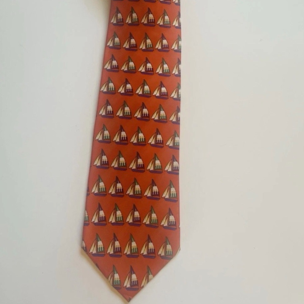 Brooks’s Brothers Men’s  All Silk Tie Orange With Sailboats